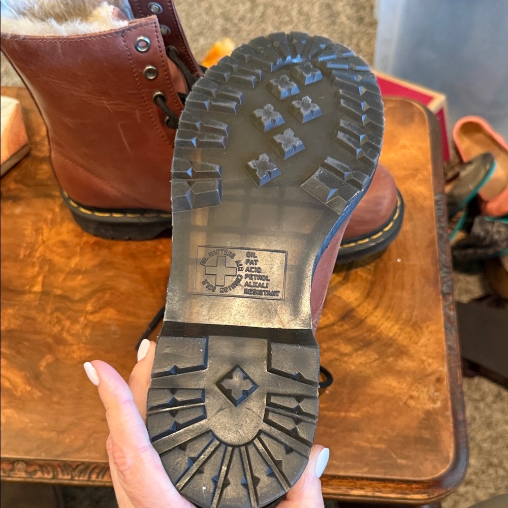 Dr. Martin Brown Leather Fur-Lined Boots - Picture 5 of 5